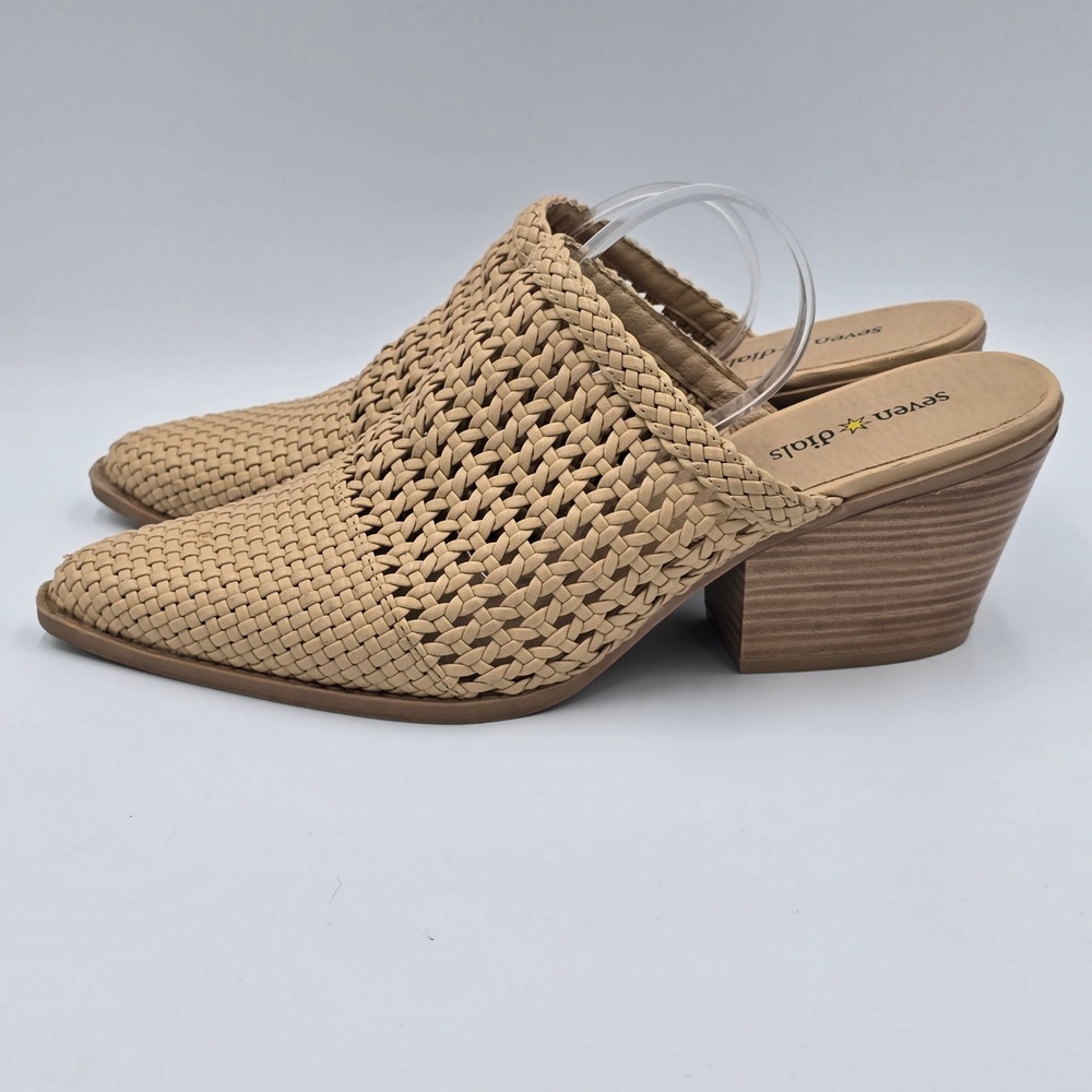 Seven Dials Womens Size 9 Tan Woven Block Heel Mules Pointed Toe Slip On Shoes